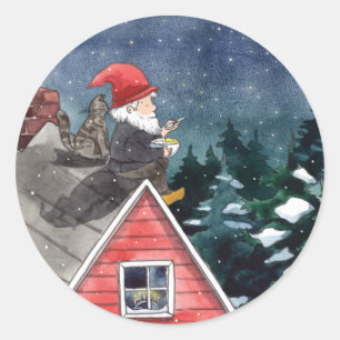 Swedish Tomten Christmas Gnome Watercolor  Classic Round Sticker