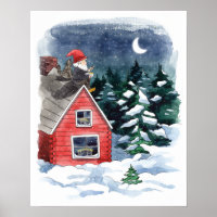 Swedish Tomten Christmas Porridge Watercolor 