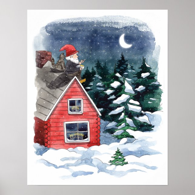 Swedish Tomten Christmas Porridge Watercolor  Poster (Front)