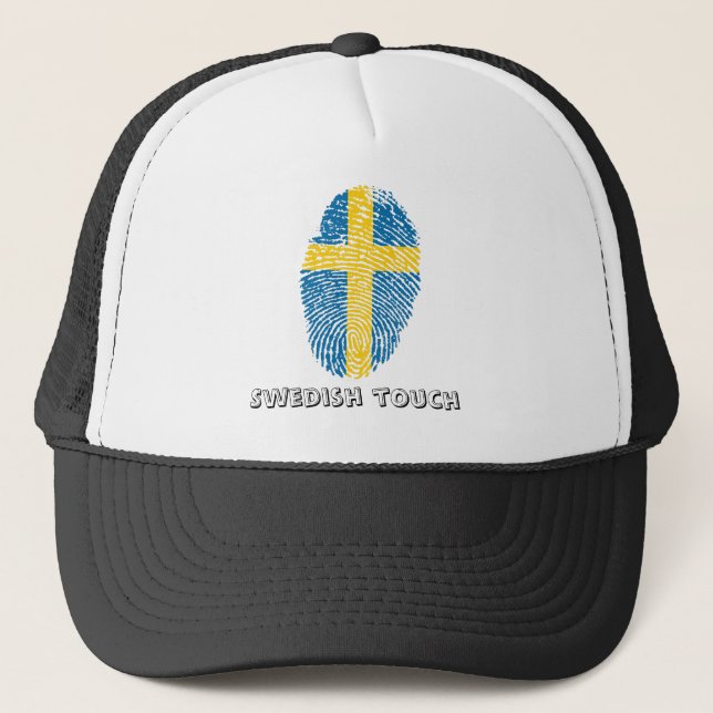 Swedish touch fingerprint flag trucker hat (Front)