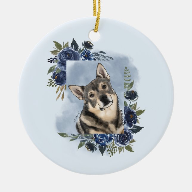 Swedish Vallhund Ceramic Tree Decoration (Front)
