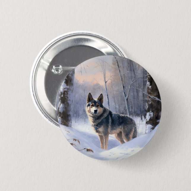 Swedish Vallhund Let It Snow Christmas  6 Cm Round Badge (Front & Back)