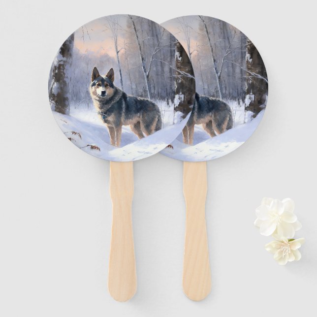 Swedish Vallhund Let It Snow Christmas  Hand Fan (Front and Back)