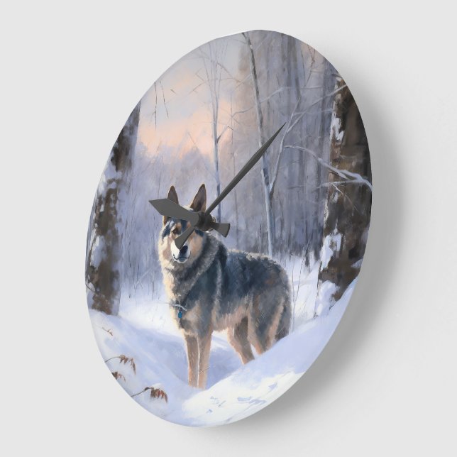 Swedish Vallhund Let It Snow Christmas  Large Clock (Angle)