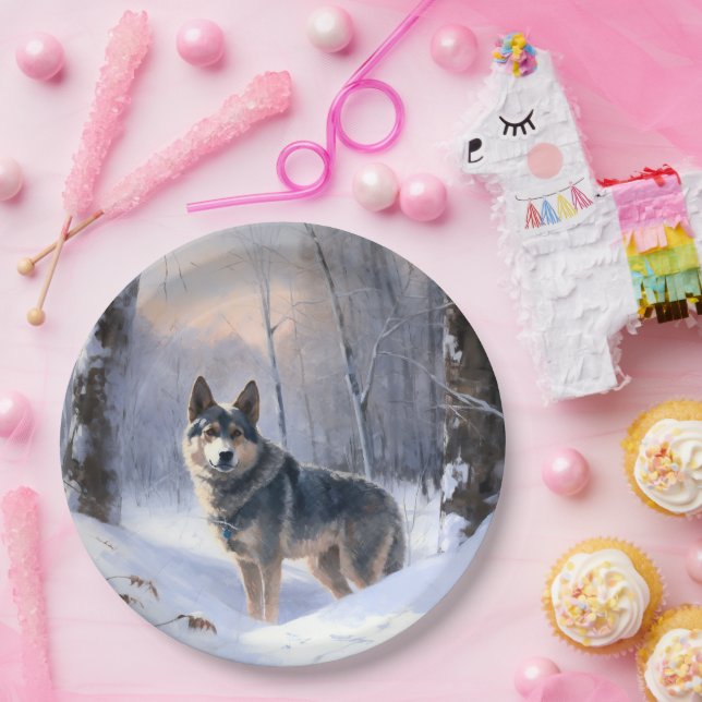 Swedish Vallhund Let It Snow Christmas  Paper Plate (Party)