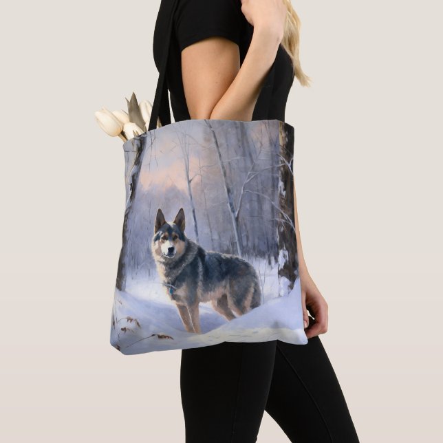 Swedish Vallhund Let It Snow Christmas  Tote Bag (Close Up)