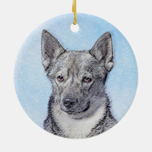 Swedish Vallhund Painting - Cute Original Dog Art Ceramic Tree Decoration