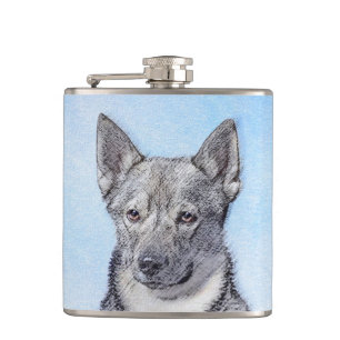 Swedish Vallhund Painting - Cute Original Dog Art Hip Flask