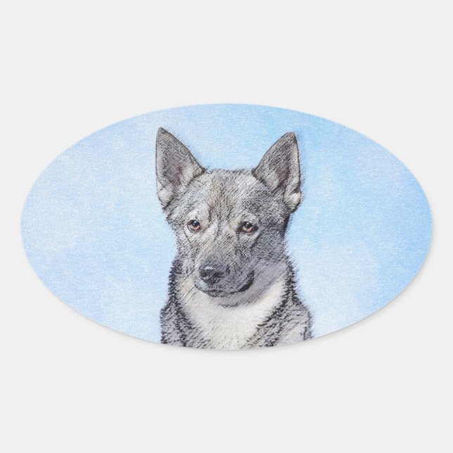 Swedish Vallhund Painting - Cute Original Dog Art Oval Sticker (Front)