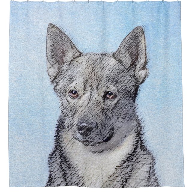 Swedish Vallhund Painting - Cute Original Dog Art Shower Curtain (Front)
