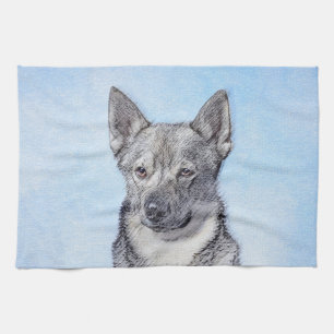 Swedish Vallhund Painting - Cute Original Dog Art Tea Towel