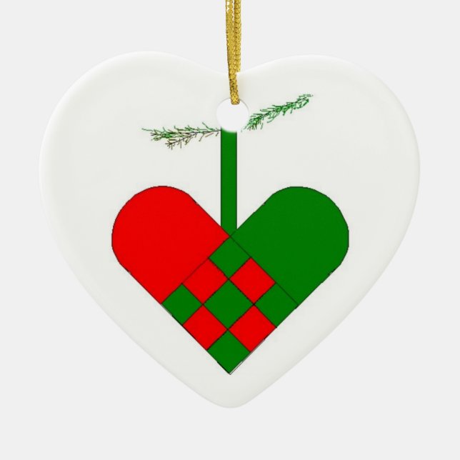 Swedish Woven Paper Heart Ceramic Tree Decoration (Front)