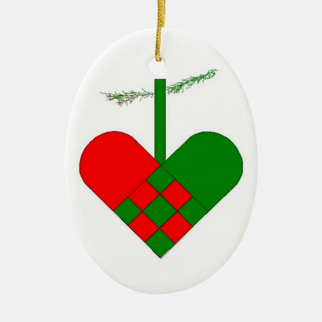 Swedish Woven Paper Heart Scandinavian Ceramic Tree Decoration (Front)