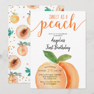 Sweeat as a Peach Girl First Birthday Invitation