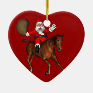 Sweeet Santa Claus Loves Mustangs Ceramic Tree Decoration