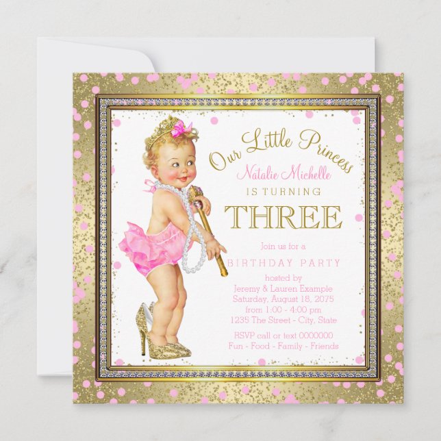 Sweel Little Princess 3rd Birthday Party Invitation (Front)