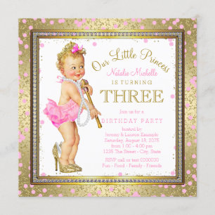 Sweel Little Princess 3rd Birthday Party Invitation