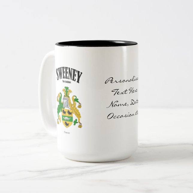 Sweeney Family Crest, Translation & Meaning Two-Tone Coffee Mug (Front Left)