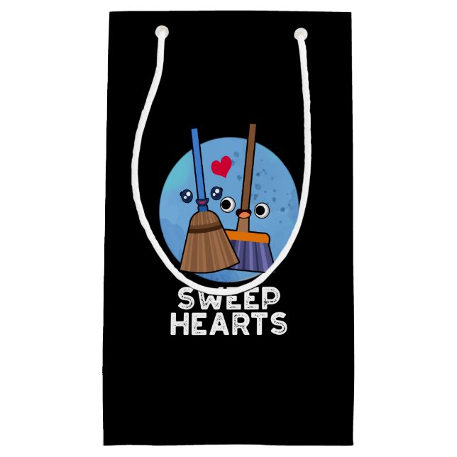 Sweep Hearts Funny Sweet Hearts Broom Pun Dark BG Small Gift Bag (Front)