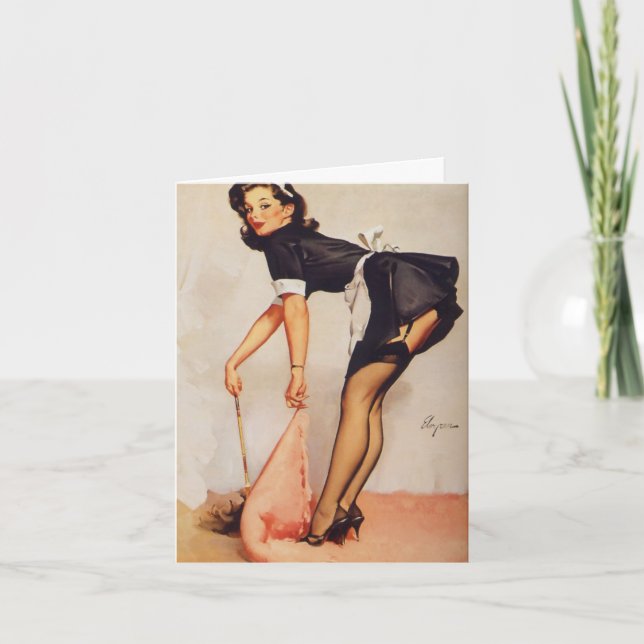 Sweep it under the rug, I'm Sorry, Vintage Pinup Card (Front)