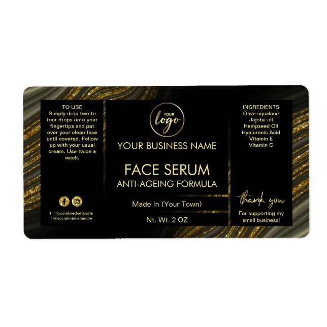 Sweeping Agate Black Gold Face Hair Serum Label (Front)