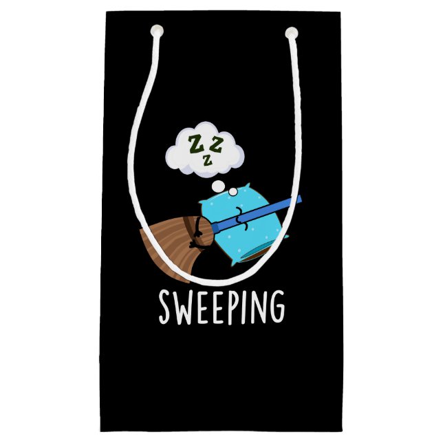Sweeping Funny Sleeping Broom Pun Dark BG Small Gift Bag (Front)