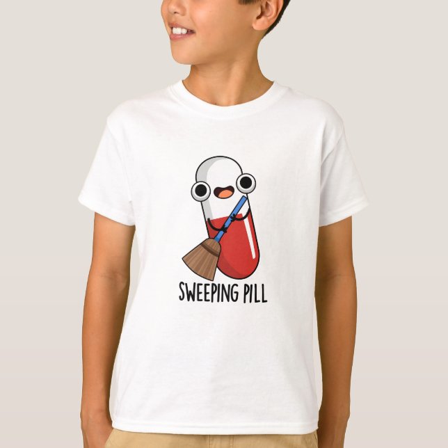 Sweeping Pill Funny Medicine Pun Dark BG T-Shirt (Front)