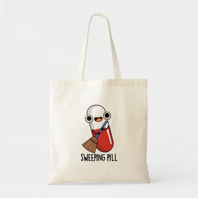 Sweeping Pill Funny Medicine Pun Dark BG Tote Bag (Front)