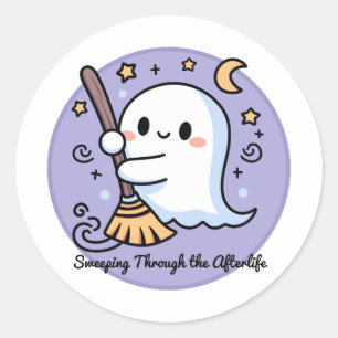 Sweeping Through the Afterlife Cute Ghost Classic Round Sticker