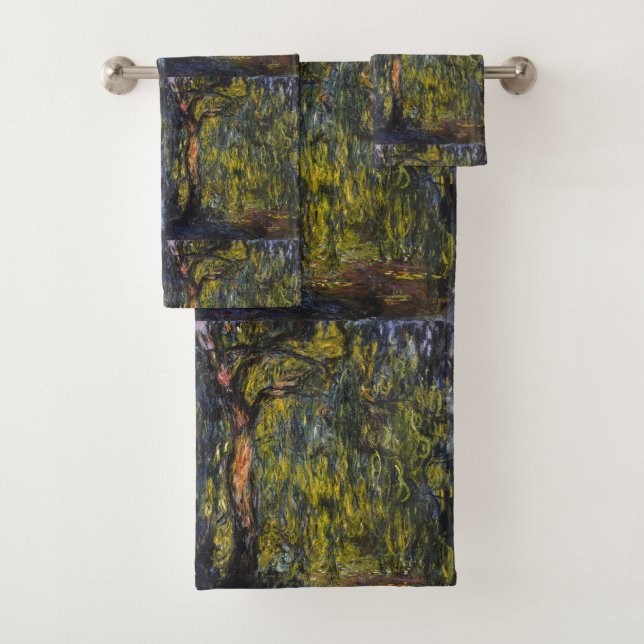 Sweeping Willow by Claude Monet, Classic Artwork Bath Towel Set (Insitu)