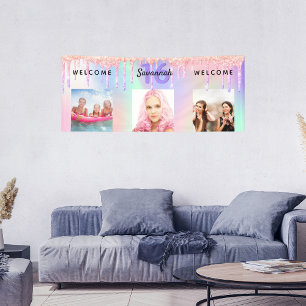 Sweer 16 pink purple glitter drips photo welcome banner