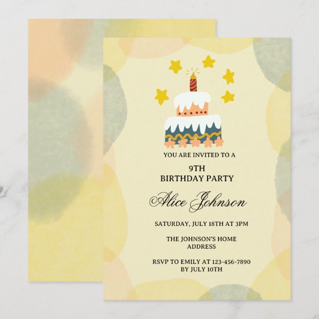 Sweer Birthday Cake Birthday Invitation (Front/Back)