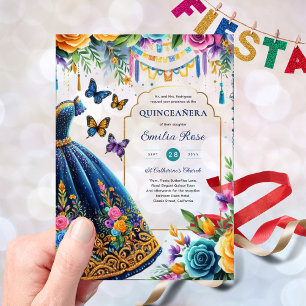 Sweet15 Mis Quince Fiesta Butterflies Blue Green Acrylic Invitations