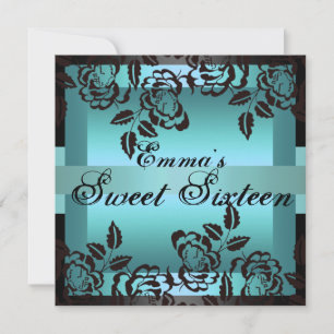 Sweet16 Blue Elegant Rose Birthday Invite