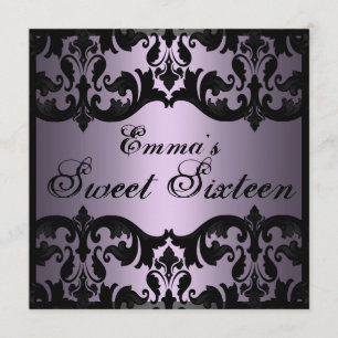 Sweet16 Purple Elegant Damask Birthday Invite