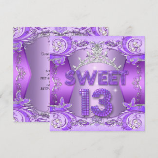 Sweet 13 13th Birthday Party Purple Silver Tiara Invitation