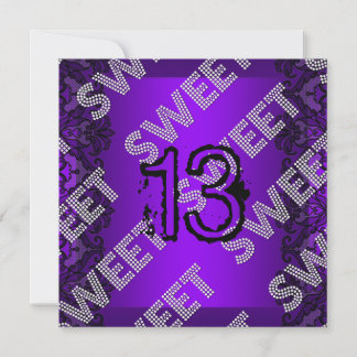 Sweet 13 13th birthday Purple Black Lace Grunge Invitation
