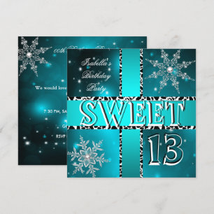 Sweet 13 13th Birthday Teal Winter Wonderland 2 Invitation