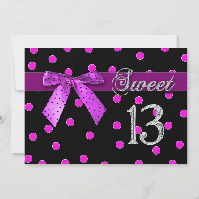SWEET 13 BIRTHDAY PARTY INVITATION - FUCHSIA POLKA (Front)