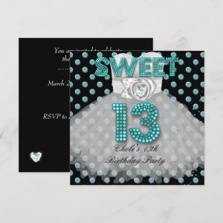 Sweet 13th Birthday Party Girls 13 Teen Teal Blue Invitation