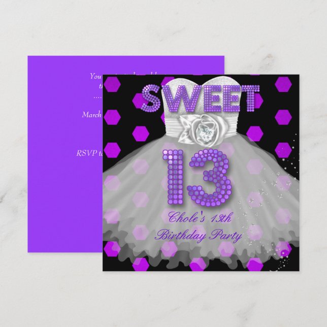 Sweet 13th Birthday Party Girls Teen Purple Invitation (Front/Back)