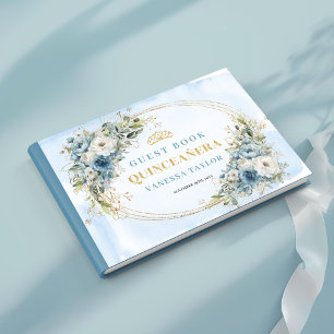 Sweet 15 Boho Blue Gold Greenery Guest Book