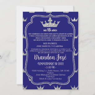 Sweet 15 fifteen navy blue boy birthday invite. invitation