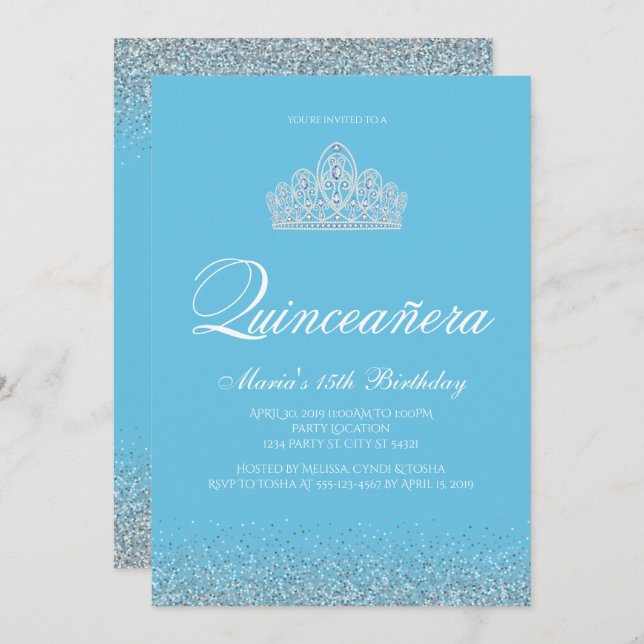 Sweet 15, Light Blue Quinceanera Invitations (Front/Back)