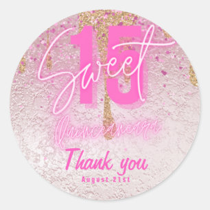 Sweet 15 Pink Glitter Foil Quinceanera Rose Gold C Classic Round Sticker