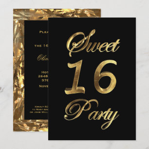 Sweet 16 16th Birthday Anniversary Black and Gold Invitation