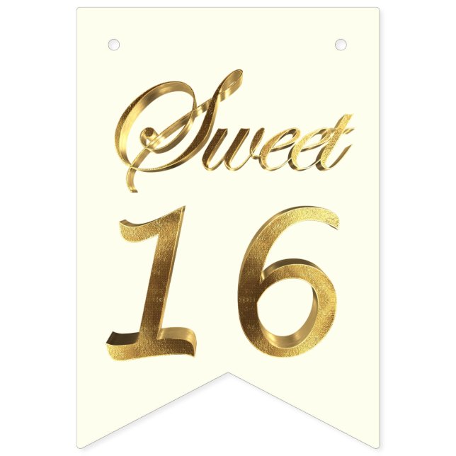 Sweet 16 16th Birthday Anniversary Gold Elegant Bunting (First Flag)