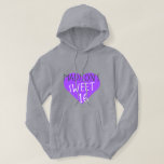 Sweet 16 16th Birthday  Hoodie<br><div class="desc">Grey Sweet 16 16th birthday hoodie features your name and the text sweet 16 in simple modern handwritten typography in stylish black and white on a bright purple heart. Exclusively designed for you by Happy Dolphin Studio.</div>