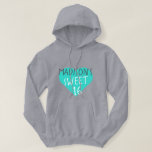 Sweet 16 16th Birthday  Hoodie<br><div class="desc">Grey Sweet 16 16th birthday hoodie features your name and the text sweet 16 in simple modern handwritten typography in stylish black and white on a bright blue heart. Exclusively designed for you by Happy Dolphin Studio.</div>
