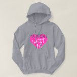 Sweet 16 16th Birthday  Hoodie<br><div class="desc">Grey Sweet 16 16th birthday hoodie features your name and the text sweet 16 in simple modern handwritten typography in stylish black and white on a bright pink heart. Exclusively designed for you by Happy Dolphin Studio.</div>
